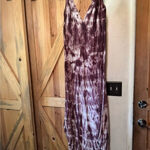 Purple and White Plunge Neck Sleeveless Maxi Sundress